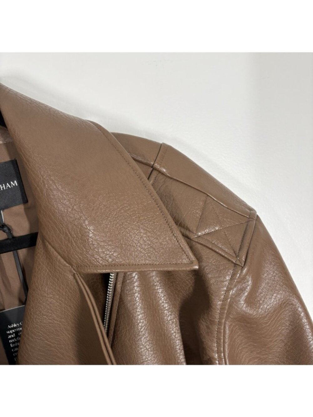 Ashley Graham Women 4X Light Brown Faux Leather Midweight Motorcycle Jacket NWT - Picture 10 of 15